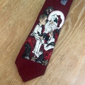 Norman Rockwell Christmas neck tie Child Sitting Santa Saturday Evening Post VTG